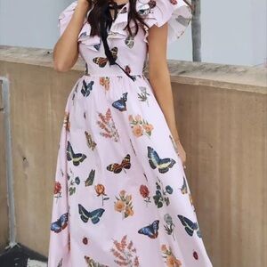 ANTONIO MELANI X Jennifer Sumko Pink Floral Butterfly Midi Dress